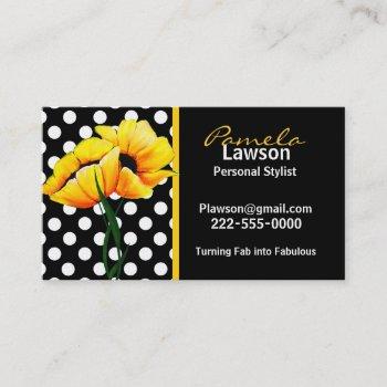 Small Chic Polka Dot & Poppy Business Card Front View