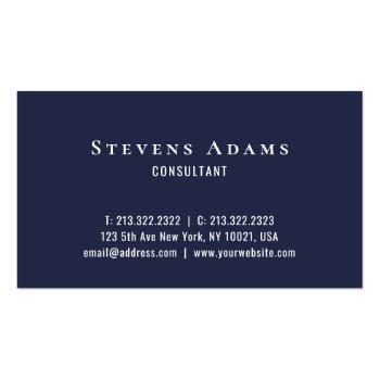 Small Chic Professional Navy Blue Monogrammed Business Card Back View
