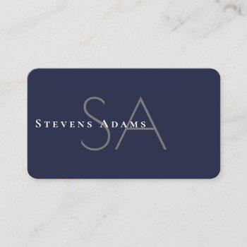 chic professional navy blue monogrammed business card