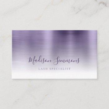 chic purple brushed metal monogram stylish script business card