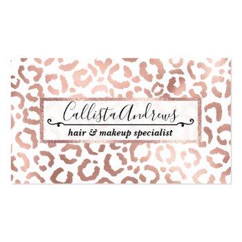 Small Chic Rose Gold Leopard Cheetah Animal Print Business Card Front View