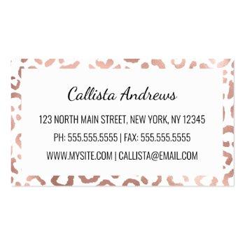 Small Chic Rose Gold Leopard Cheetah Animal Print Business Card Back View