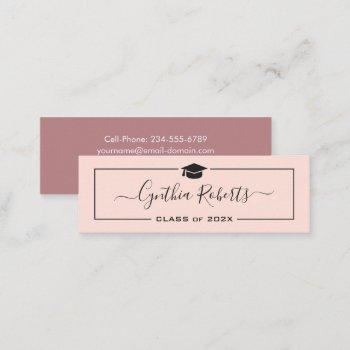 chic script dusty rose pink graduation mini business card