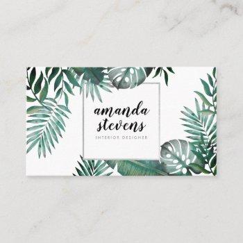 chic silver foil white tropical green watercolor business card