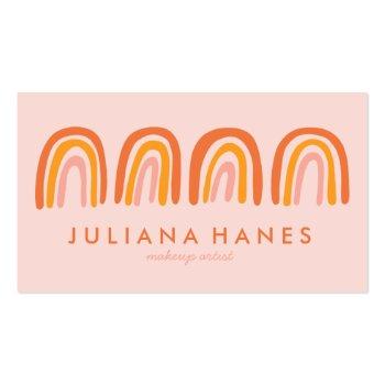 Small Chic Simple Pink Orange Rainbows Business Card Front View