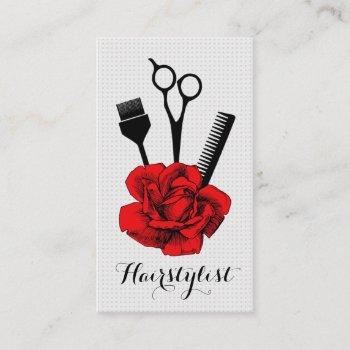 chic vintage hairstylist hair stylist red mod business card