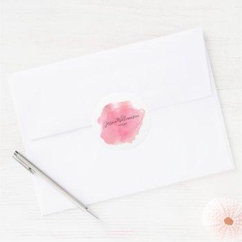 chic watercolor pink business name  classic round sticker