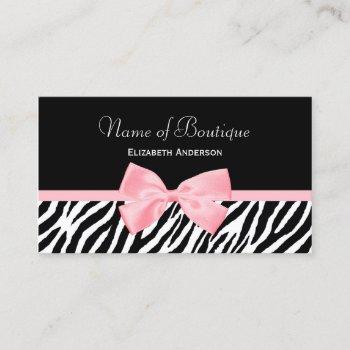 chic zebra print boutique light true pink ribbon business card