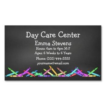 child care chalkboard crayons business card magnet