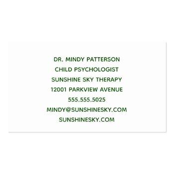 Small Child Psychologist Play Therapy Toys Photo Green Business Card Back View