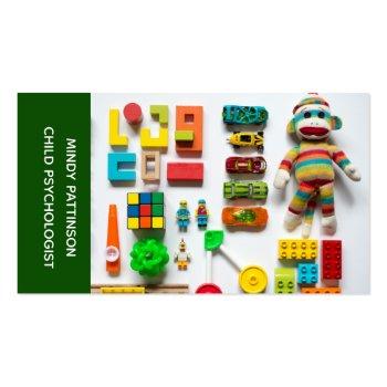 Small Child Psychologist Play Therapy Toys Photo Green Business Card Front View