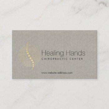 chiropractic abstract gold circles logo on linen business card