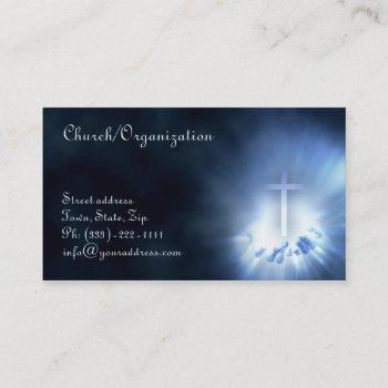 christian cross in the hands blue business card