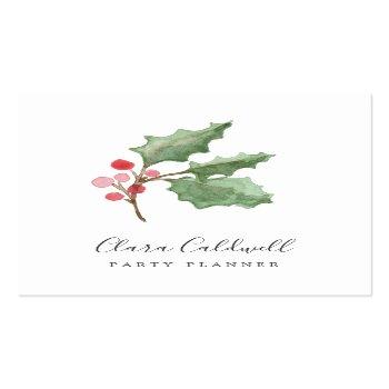 Small Christmas Greenery & Red Berry Business Card Front View