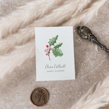 christmas greenery & red berry business card