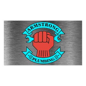 Small Chrome Metal Design Plumbing Repair Service Business Card Front View
