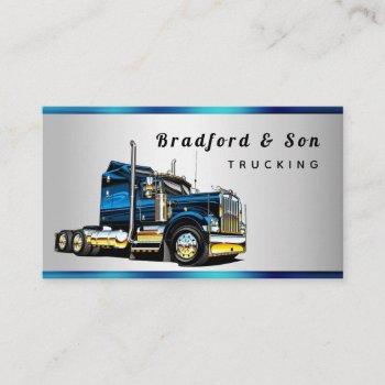 chrome transport blue semi trucking company business card