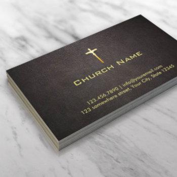 church gold cross elegant dark leather business card