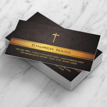 church pastor classy leather gold bar business card