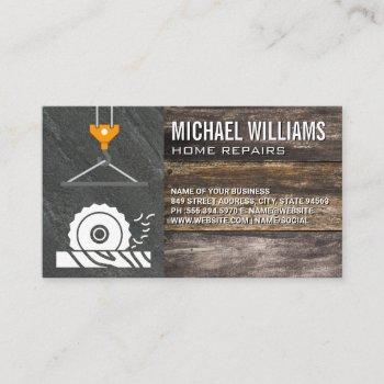 circular saw cutting | crane | wood slate business card