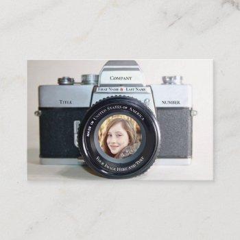 classic camera with photo, photographer business card
