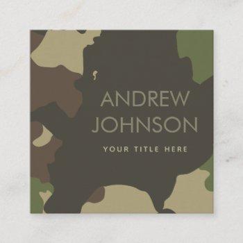classic camouflage military style green & brown square business card
