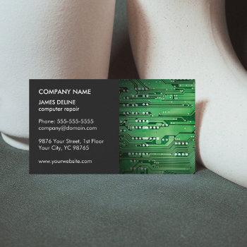 classic elegant grey green circuit computer repair business card