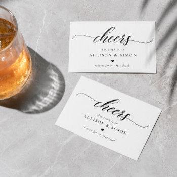 classic elegant script wedding drink coupon business card