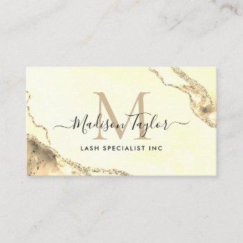 classic gold glitter marble agate script monogram business card
