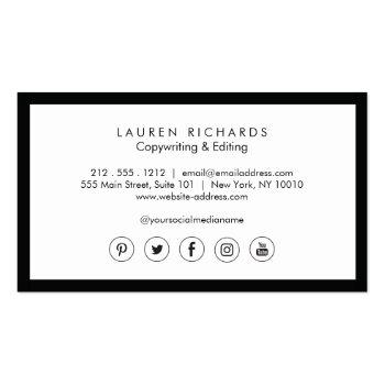 Small Classic Luxe Black And White With Social Media Business Card Back View