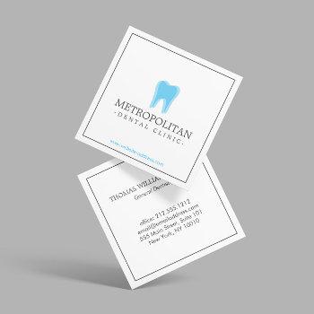 classic modern dentist tooth logo on white square business card