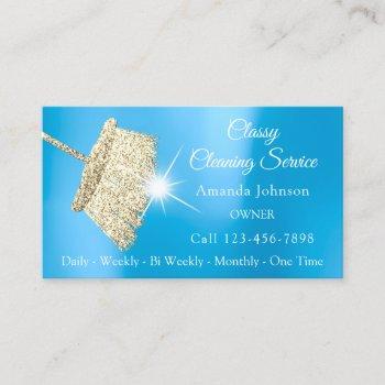 classy cleaning service maid gold blue ocean business card