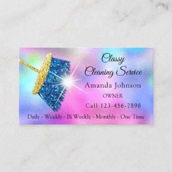 classy cleaning service maid gold blue ocean pink business card