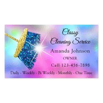 Small Classy Cleaning Service Maid Gold Blue Ocean Pink Business Card Front View