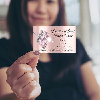classy cleaning service maid gray silver rose  business card magnet