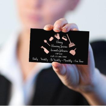classy cleaning services gold logo maid rose glam business card