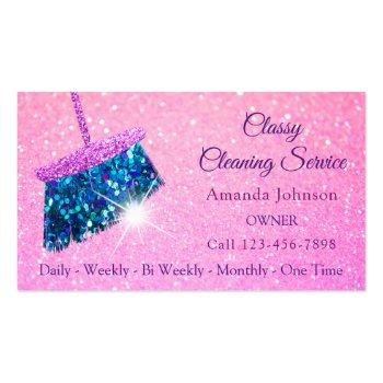 Small Classy Cleaning Services Pink Spark Glitter Business Card Front View