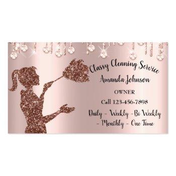 Small Classy Cleaning Services Rose Logo Maid Drips Business Card Front View