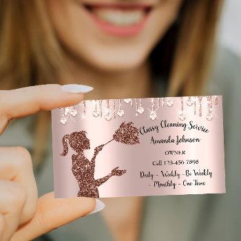 classy cleaning services rose logo maid drips business card