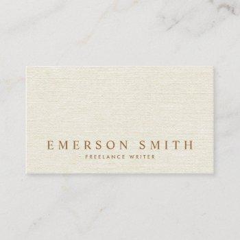 classy cream colored faux linen trendy minimalist business card
