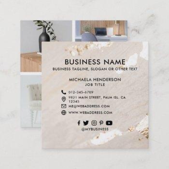 classy gold foil 4 photos & social media icons square business card