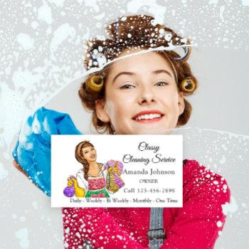 classy house cleaning service maid glitter girl business card