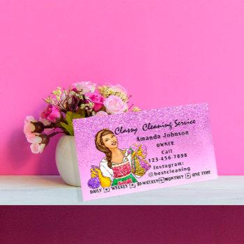 classy house  cleaning service maid purple gllitte business card