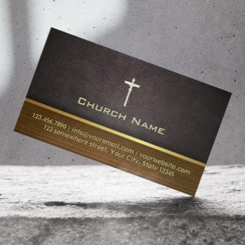 classy leather & wood church business card