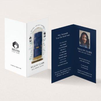 classy navy watercolor front door photo & services business card