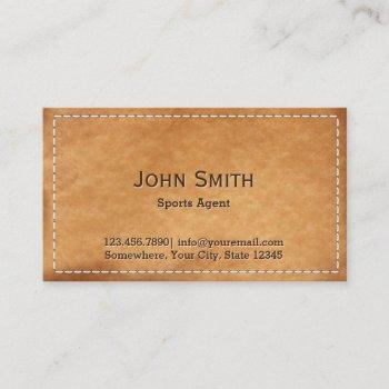 Small Classy Stitched Leather Sports Agent Business Card Front View