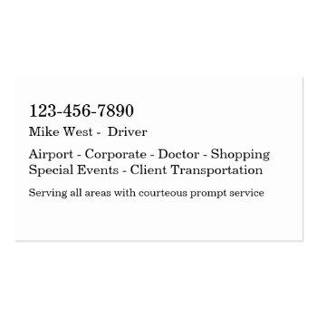 Small Classy Taxi Service Luxury Transportation Business Card Back View