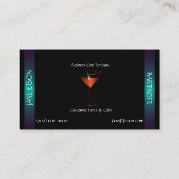 classy teal metallic martini bartender template business card