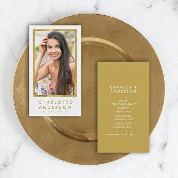 classy white faux gold headshot photo business card