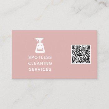 cleaning company qr code spray bottle dusty pink business card